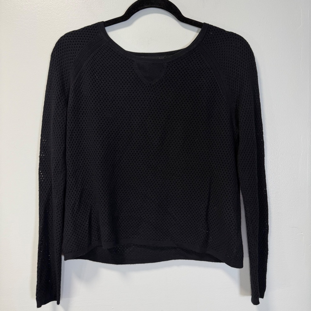 Rag & Bone Knit Women Black Open Weave Mesh Long Sleeve Sweater XS
